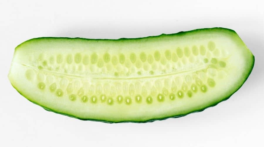 inside of a cucumber cut in half lengthways